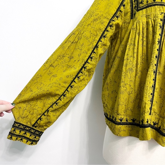 free people | twilight folk embroidered jacket tie-front closure chartreuse s - Picture 5 of 16